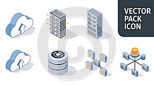 Isometric Technology Icons: Cloud, Servers, Database, Network
