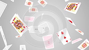 A collection of jack of hearts playing cards falling across the screen on Clean White Loop background