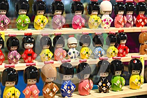 Collection of Japanese dolls inspired by the tradition of mini kokeshi dolls