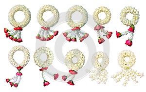 Collection jasmine garland symbol of Mothers day in thailand on white background with clipping path