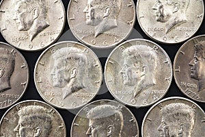 Collection of Kennedy half dollars (American).