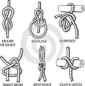 A collection of knots and hitches illustrations