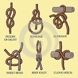 A collection of knots and hitches illustrations