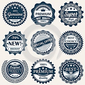 Collection of labels. Premium quality, guarantee badges. Vector