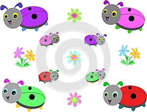 Collection of Lady Bugs and Flowers