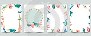 Collection of leaf background set with flower, coconut tree,hibicus.Vector illustration for invitation,postcard and logo.Editable