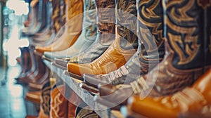 A collection of leather cowboy boots from different time periods and regions highlighting the evolution and variety of photo