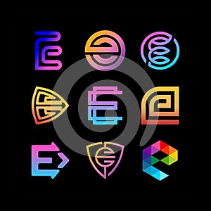 Collection letter logo E full color gradient vector