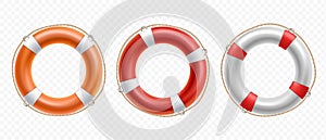 Collection of lifebuoys. Template isolated on transparent background