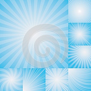 Collection of light blue color burst background.