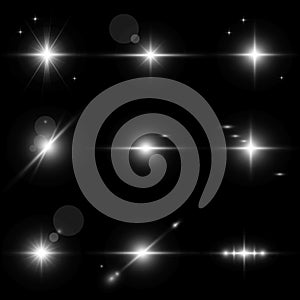 Collection of light effects on black background.