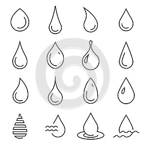 Collection of linear droplet icons isolated on a white background