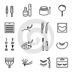 Collection of linear false eyelashes icon vector illustration. Set of 1D, 2D, 3D, 4D volume eyelash photo