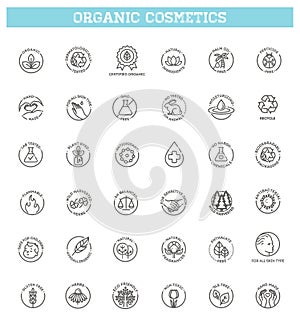 Collection of linear symbols or badges for natural eco friendly handmade products, organic cosmetics