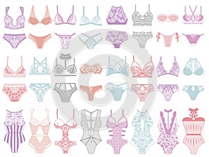 Collection of lingerie. Panty and bra set.