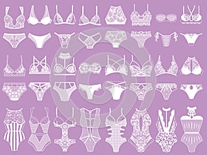 Collection of lingerie. Panty and bra set.