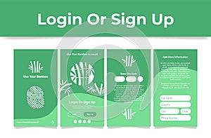 Collection log in or sign up user interface account green bamboo design mobile app vector
