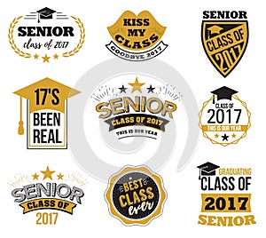 Collection of logo badges and labels for graduating class