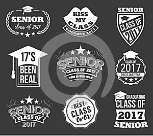 Collection of logo badges and labels for graduating class