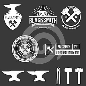 Collection of logo, elements or logotypes for blacksmith and shop