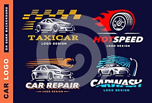 Collection of logos car, taxi service, wash, repair