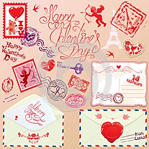 Collection of love mail design elements - stamps,
