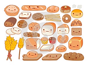 Collection of lovely baby bakery food doodle icon