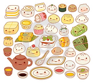 Collection of lovely baby chinese oriental food doodle icon