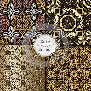 Collection of Luxury Seamless Patterns. Victorian damask seamless pattern. Golden vintage design elements.