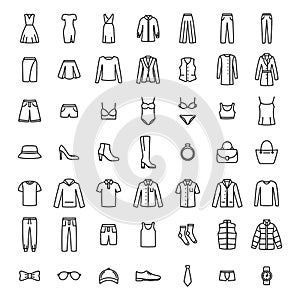 Set of man and woman clothes line icon. Vector illustration