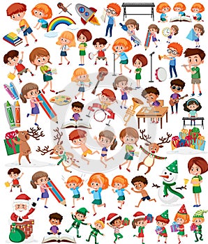 Collection of many kids doing different activities