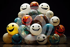 a collection of marbles forming the shape of a smiling face