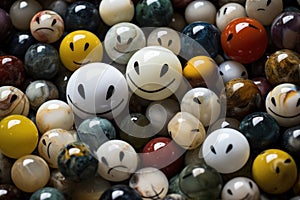 a collection of marbles forming the shape of a smiling face