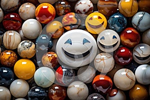 a collection of marbles forming the shape of a smiling face