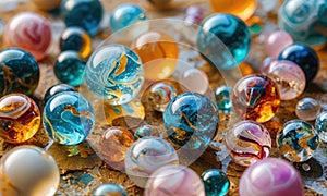 A collection of marbles in various colors and sizes.