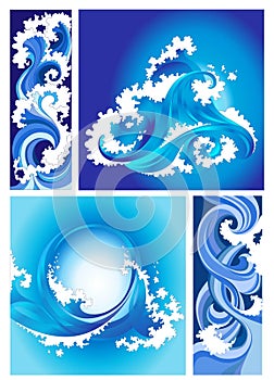 Collection of marine waves, stylized design