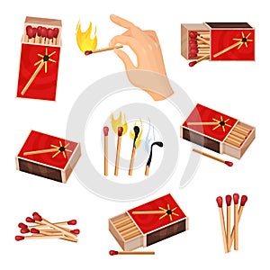 Collection of matches. Vector illustration isolated on white background.