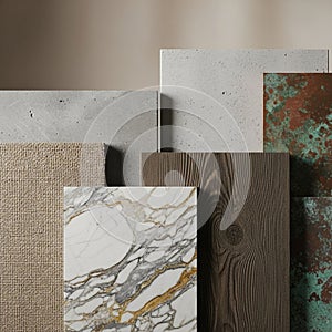 A collection of material samples is arranged in a visually appealing display