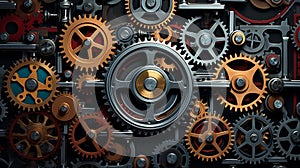 A collection of mechanical gears and cogs artfully arranged to symbolize business synergies