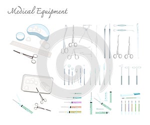 Collection of Medical Equipments on White Background