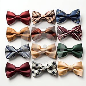 Collection of Men Bow Ties Isolated on White Background. Generative ai
