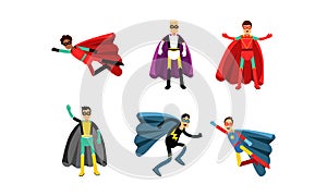 Collection Of Men In Superheroe Costumes Vector Illustrations photo