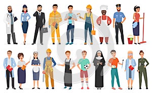 Collection of men and women people workers of various different occupations or profession wearing professional uniform