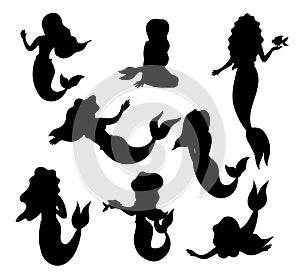 Collection of mermaids isolated silhouettes vector