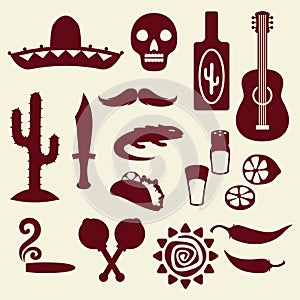 Collection of mexican icons in native style