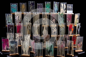 collection of microscope slides, each showcasing a different specimen