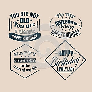 Collection of minimalistic birthday quote typographical background .