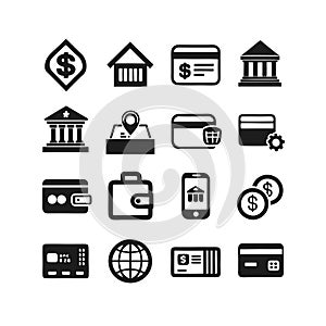 Finance and Banking Icon Set Representing Financial Services and Digital Payments Solutions