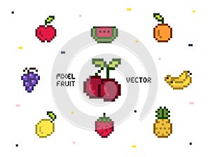 Collection of mixed pixelated fruits photo