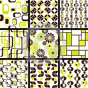 Collection of mod seamless patterns in green